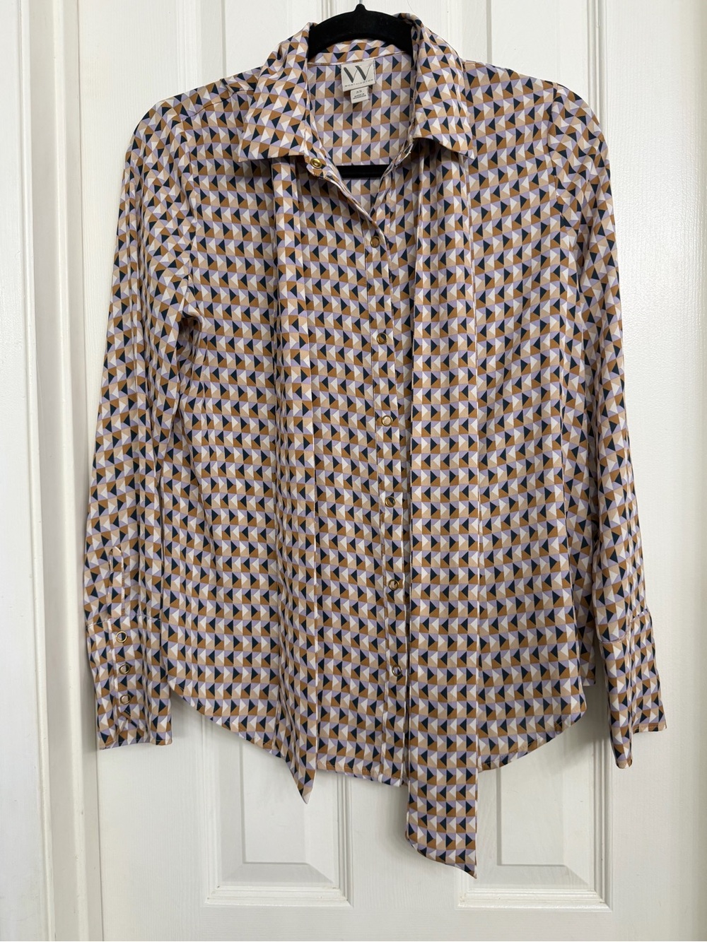 7165 W by Worth Beige and Blue Geometric Button-Down Shirt size XS